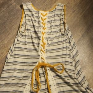 ~Anthro~Hem & Thread~Striped Eyelet Lace/Tie Top S